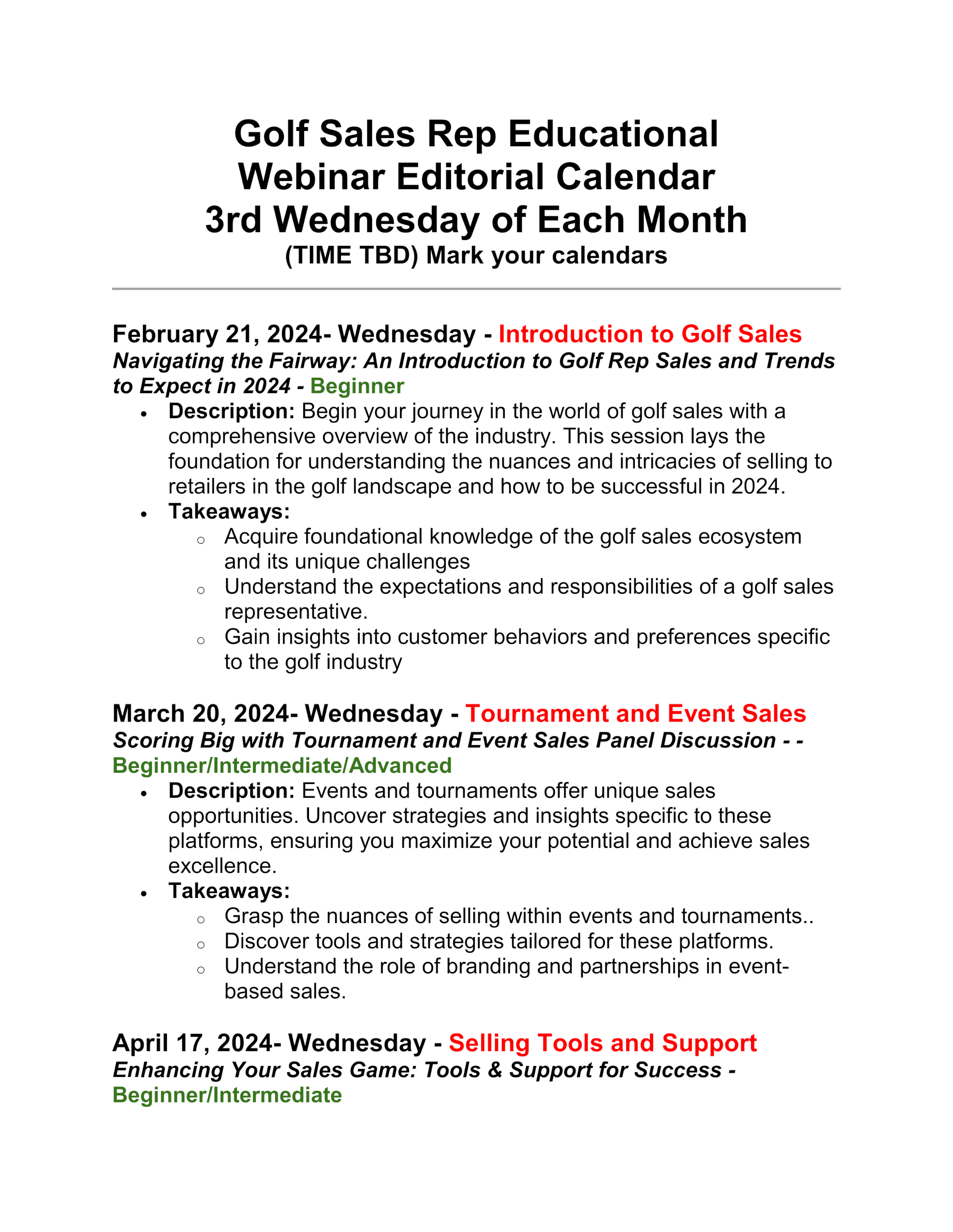 Golf Tournament Association Of America | Articles & Webinars - (December 2023) Golf Tournament Association Of America Articles & Webinars – (December 2023) GTAA Golf Sales Rep Education Document (Page #1)